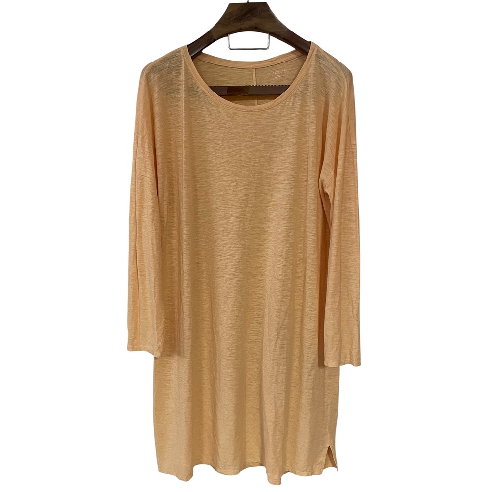 Eileen Fisher Peach Hemp Organic Cotton Slub Knit Midi Shirt Dress Coastal XL